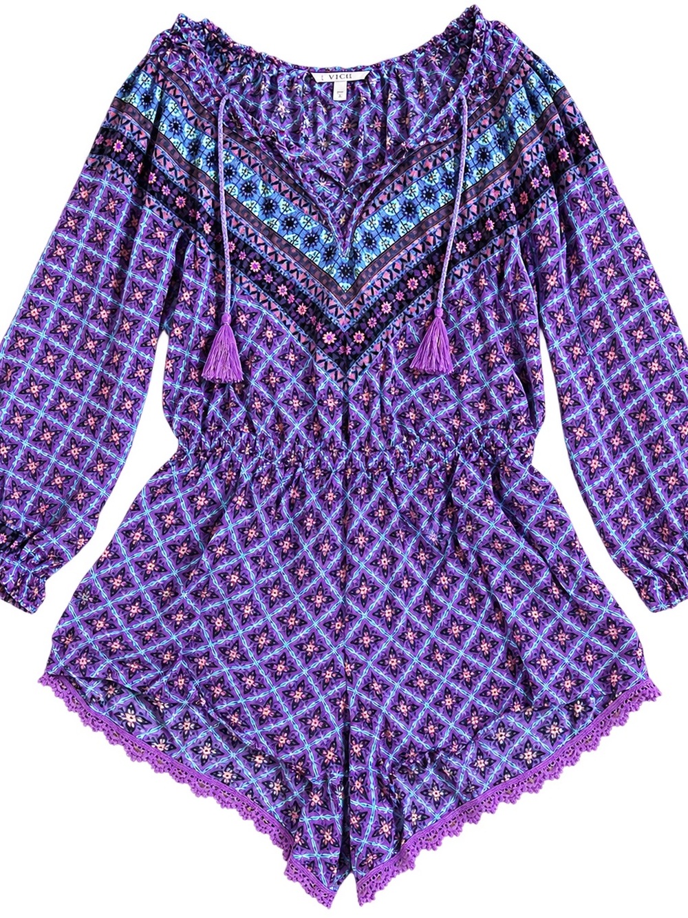 Victoria's Secret Purple Patterned Boho Tunic with Tassel Tie